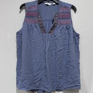 Caffe Marrakesh Shirt Womens XL Blue Pink Embroidered Sleeveless Boho Top